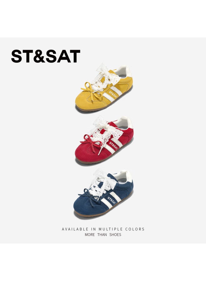 St&sat Kids Spring New Girls Soft Sole Derby Ballet Style Casual Shoes Amber Yellow Size 35 - Image 3