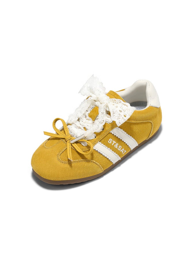 St&sat Kids Spring New Girls Soft Sole Derby Ballet Style Casual Shoes Amber Yellow Size 35 - Image 4