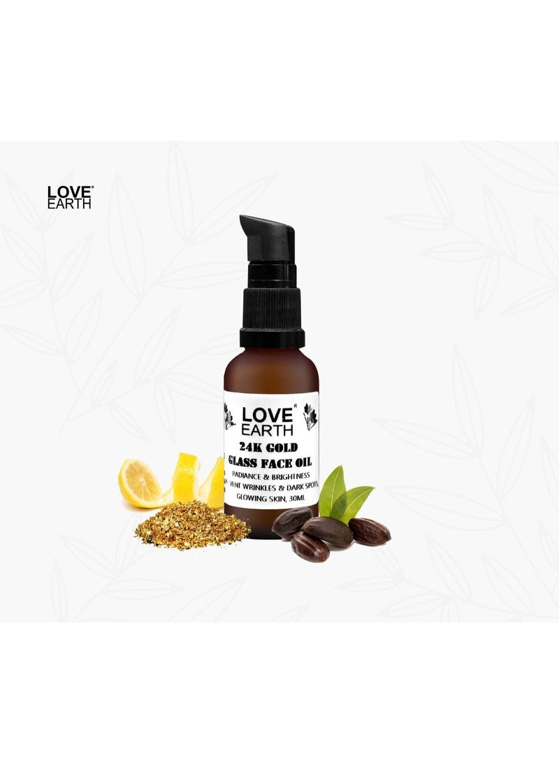 Love Earth 24K Gold Glass Face Oil – Radiance-Boosting Formula with Pure Essential Oils & Real 24K Gold Flakes | Hydrating, Anti-Aging & Paraben-Free Skincare | 30ml - Image 2