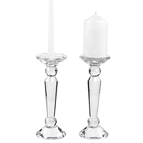 Kitcom 2Pack Crystal Candle Stick Holders for Home Decor Clear Crystal TaperPillar Candles Holder Table Centerpieces for Party and Wedding Decoration106inch Tall