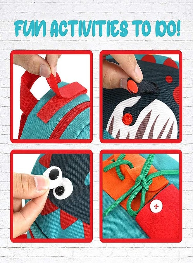 Oncarnival Toddler Backpack Montessori Education Toys for Kids Fine Motor Skills and Learn Basic Skill, Dinosaur Sensory Activities Bag & Travel Toy with Zippers, Buttons, Buckles - Image 5