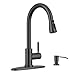 WEWE Kitchen Faucet with Soap Dispenser and Pull Down Sprayer RV Single Handle Classic 3 Modes Stainless Steel Faucet for Kitchen Sink RV Matte Black - Image 2