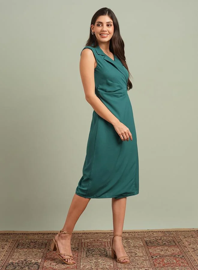 globus Green Notch Lapel Blazer Midi Dress