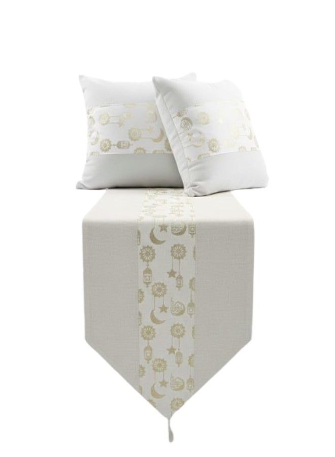 Ramadan 3 piece decor set (2 cushion covers + table runner) with a modern Islamic design - Image 3