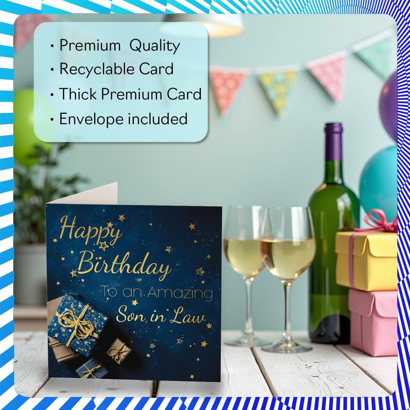 Stuff4 Gold Son in Law Birthday Card - Golden Gifts - Happy Birthday Card for Son in Law from Mother Mom Father Dad  5.7 Inch Golden Bday Greeting Cards - Image 3