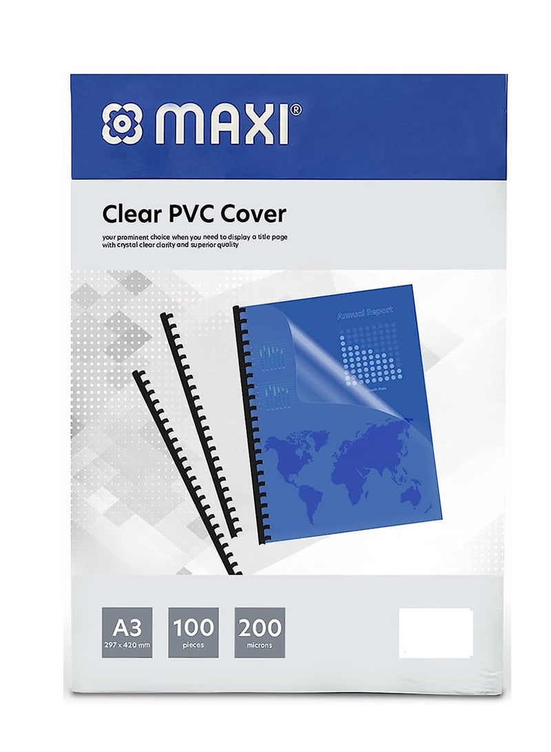 Maxi 100-Piece Clear Binding Cover A3 Size 200 Micron Thickness - Image 1
