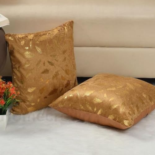 HOMECROWN Velvet Cushion Covers 16x16 Inch – Set of 2 Pcs, Golden Feather Print, Soft Faux Fur Decorative Throw Pillow Covers for Sofa, Couch, Bed, Living Room (Golden) - Image 1