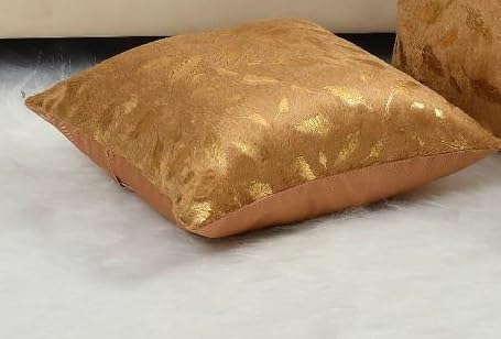 HOMECROWN Velvet Cushion Covers 16x16 Inch – Set of 2 Pcs, Golden Feather Print, Soft Faux Fur Decorative Throw Pillow Covers for Sofa, Couch, Bed, Living Room (Golden) - Image 3