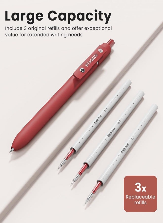 STAGEEK Red Gel Pens, 6Pcs Quick Dry Red Ink Pens with 3 Extra Refills, Fine Point Retractable Smooth Writing Pens for Journaling, Note Taking, School Supplies, Nurse Aesthetic, Office(Red) - Image 2