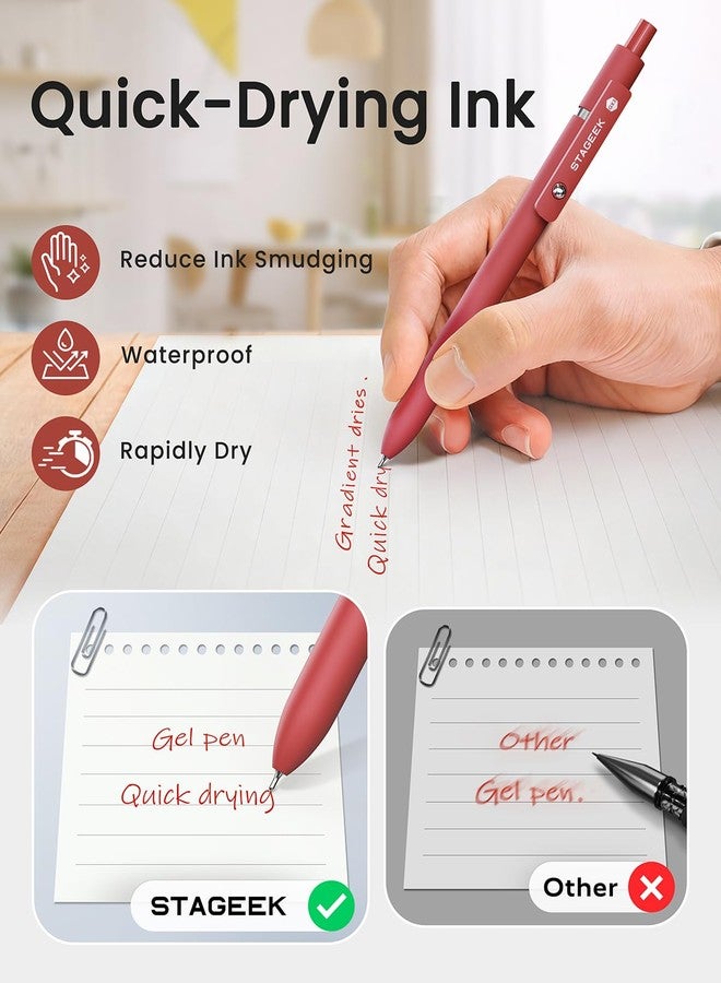 STAGEEK Red Gel Pens, 6Pcs Quick Dry Red Ink Pens with 3 Extra Refills, Fine Point Retractable Smooth Writing Pens for Journaling, Note Taking, School Supplies, Nurse Aesthetic, Office(Red) - Image 4