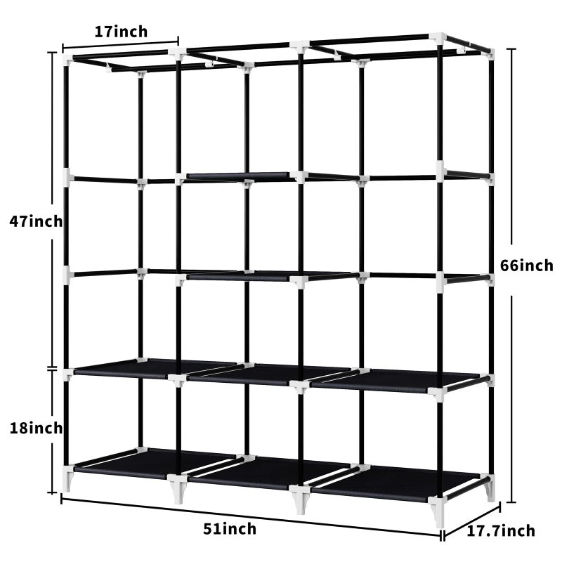 KEKIWE Portable Closet, 51 Inch Wardrobe Closet for Hanging Clothes with 2 Hanging Rods, 8 Storage Organizer Shelves for Bedroom, Durable and Easy to Assemble, Black - Image 4
