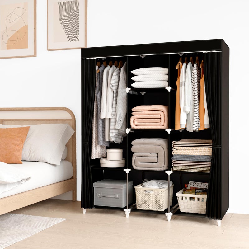 KEKIWE Portable Closet, 51 Inch Wardrobe Closet for Hanging Clothes with 2 Hanging Rods, 8 Storage Organizer Shelves for Bedroom, Durable and Easy to Assemble, Black - Image 2