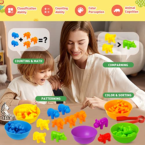 NAODONGLI Counting Animals Color Sorting Stacking Matching Games with Rainbow Bowls Montessori Preschool Educational Learning Activities Fine Motor Skills Toys Easter Gift for Toddlers Ages 3+ - Image 4