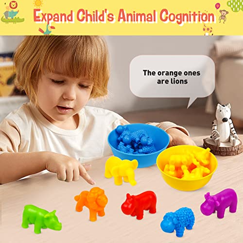 NAODONGLI Counting Animals Color Sorting Stacking Matching Games with Rainbow Bowls Montessori Preschool Educational Learning Activities Fine Motor Skills Toys Easter Gift for Toddlers Ages 3+ - Image 3
