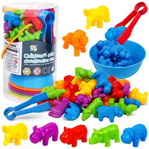 NAODONGLI Counting Animals Color Sorting Stacking Matching Games with Rainbow Bowls Montessori Preschool Educational Learning Activities Fine Motor Skills Toys Easter Gift for Toddlers Ages 3+ - Image 1