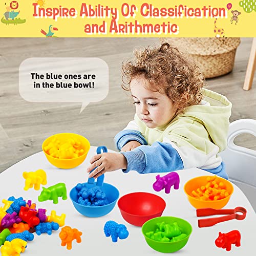 NAODONGLI Counting Animals Color Sorting Stacking Matching Games with Rainbow Bowls Montessori Preschool Educational Learning Activities Fine Motor Skills Toys Easter Gift for Toddlers Ages 3+ - Image 2