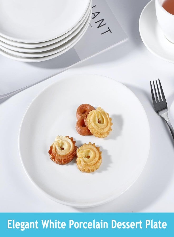 Vyndicca 6PCS Ceramic Appetizer Plates, 8 Inch White Ceramic Plate, Round Porcelain Serving Plates, Microwave Dishwasher Safe, Porcelain Salad Plate Small Dinner Plates for Appetizers Dessert Salad - Image 4