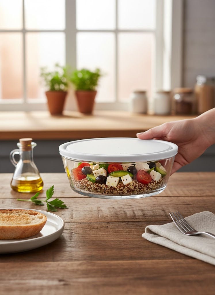 لاف حافظات طعام زجاجية دائرية بغطاء شفاف/أبيض 1.13 لتر - Image 2