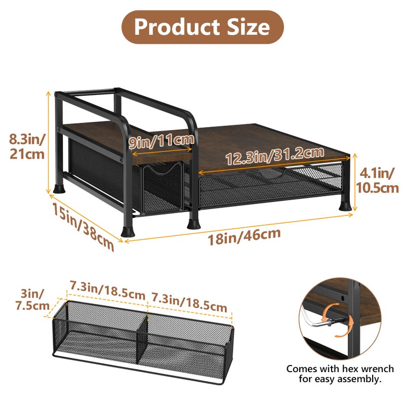 PONEYA Coffee Bar Organizer with Pod Holder Drawer, 4 Syrup Bottle 40 Pods Capacity for Nespresso, Coffee Station Organizer for Most Single-Serve Brewers, Countertop K Cup Holder for Kitchen Cafe Office - Image 5