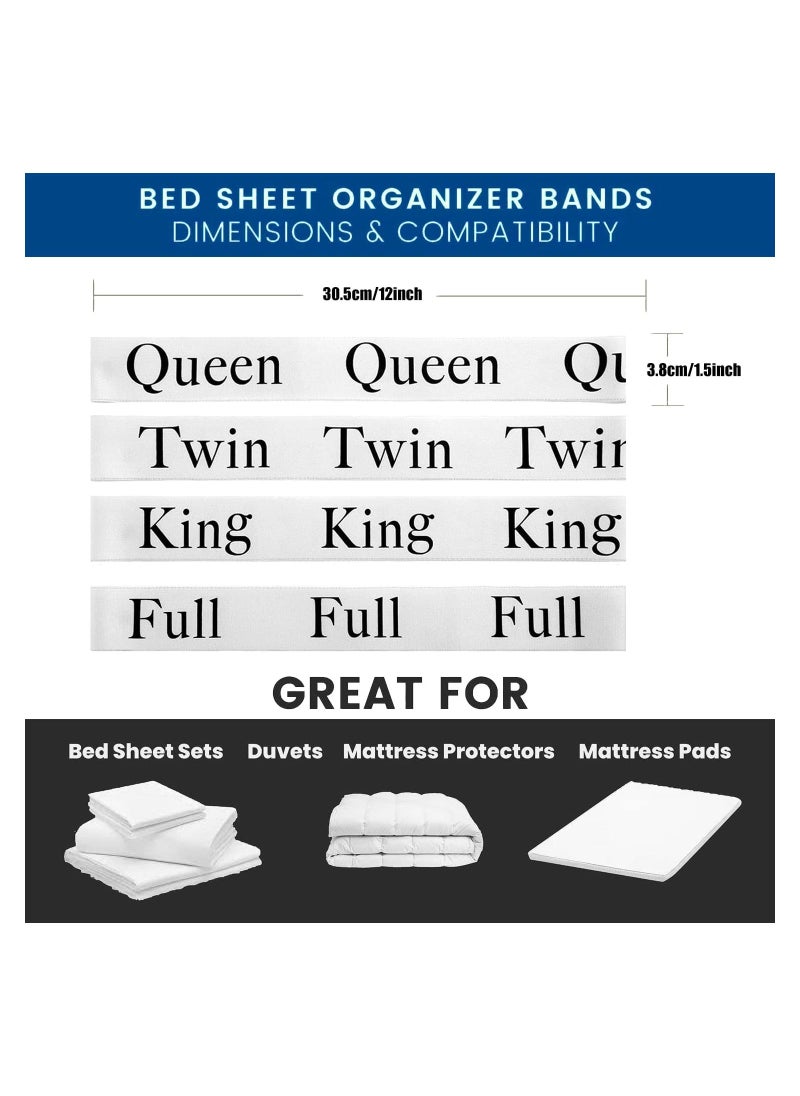 Y&D SYOSI Elastic Sheet Straps, Keeper Closet Organization Linen Labels, Foldable Sheets Set Organizer for Tidying Bedding, Four Styles King Twin Full Queen, 8 Pcs  - Image 3