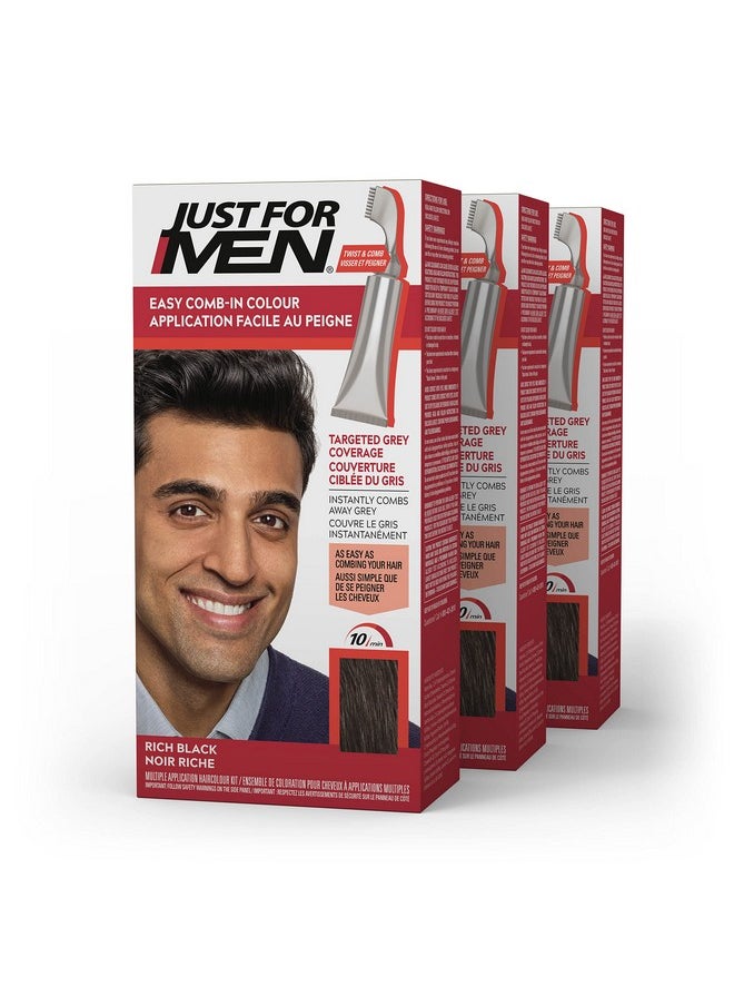 Ust For Men Easy Combin Color Mens Hair Dye Easy No Mix Application With Comb Applicator Rich Black A65 Pack Of 3