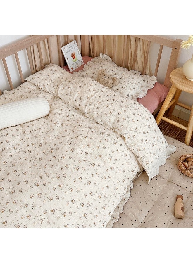 AOJIM Kids Crib Duvet Cover with Colorful Floral Print, 1pc Pure Cotton Baby Muslin Toddler Comforter Cover 47X59'', Ruffled Design Bedding 2-Layer Gauze for Boys Girls, No Quilt or Pillowcases - Image 2
