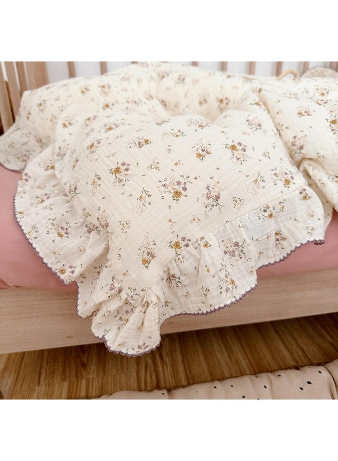 AOJIM Kids Crib Duvet Cover with Colorful Floral Print, 1pc Pure Cotton Baby Muslin Toddler Comforter Cover 47X59'', Ruffled Design Bedding 2-Layer Gauze for Boys Girls, No Quilt or Pillowcases - Image 3