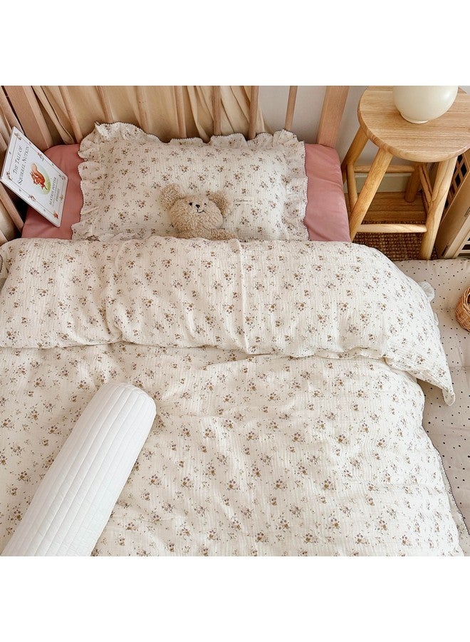 AOJIM Kids Crib Duvet Cover with Colorful Floral Print, 1pc Pure Cotton Baby Muslin Toddler Comforter Cover 47X59'', Ruffled Design Bedding 2-Layer Gauze for Boys Girls, No Quilt or Pillowcases - Image 4