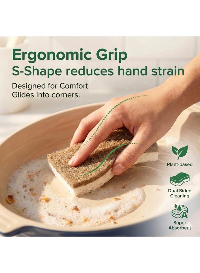 ecoTru 6 Pack Natural Kitchen Sponges, Compostable White Cellulose & Organic Coconut Scrubber Sponge for Washing Dishes, Kind Eco Friendly Non-Scratch & Biodegradable Dish Sponges - Image 5