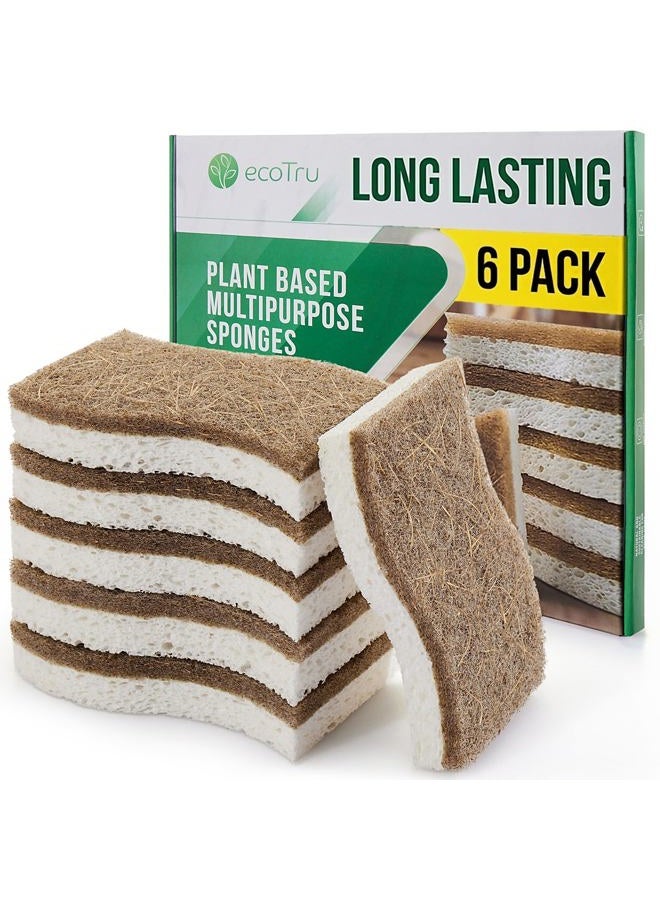 ecoTru 6 Pack Natural Kitchen Sponges, Compostable White Cellulose & Organic Coconut Scrubber Sponge for Washing Dishes, Kind Eco Friendly Non-Scratch & Biodegradable Dish Sponges - Image 1