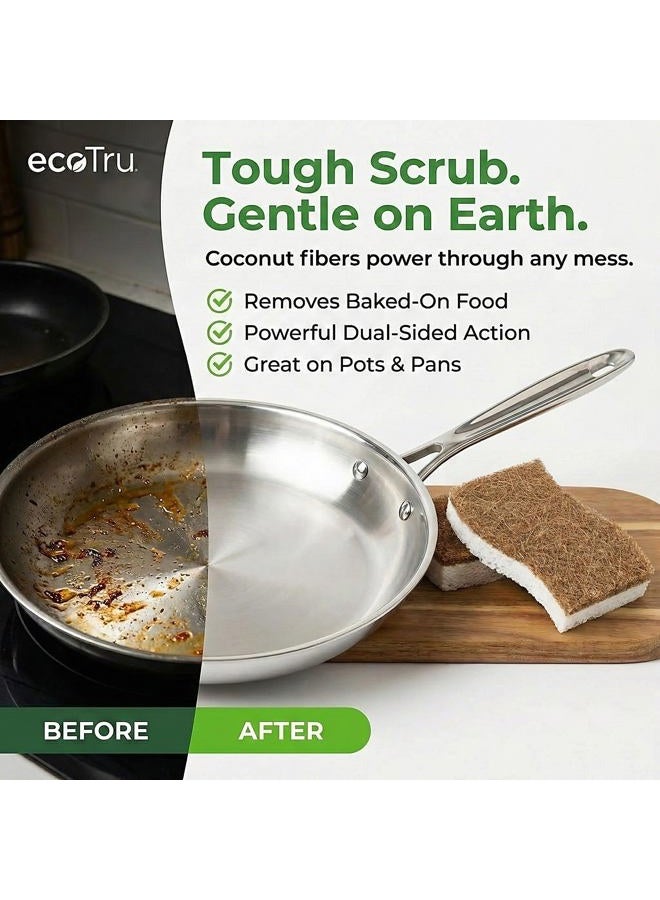 ecoTru 6 Pack Natural Kitchen Sponges, Compostable White Cellulose & Organic Coconut Scrubber Sponge for Washing Dishes, Kind Eco Friendly Non-Scratch & Biodegradable Dish Sponges - Image 4