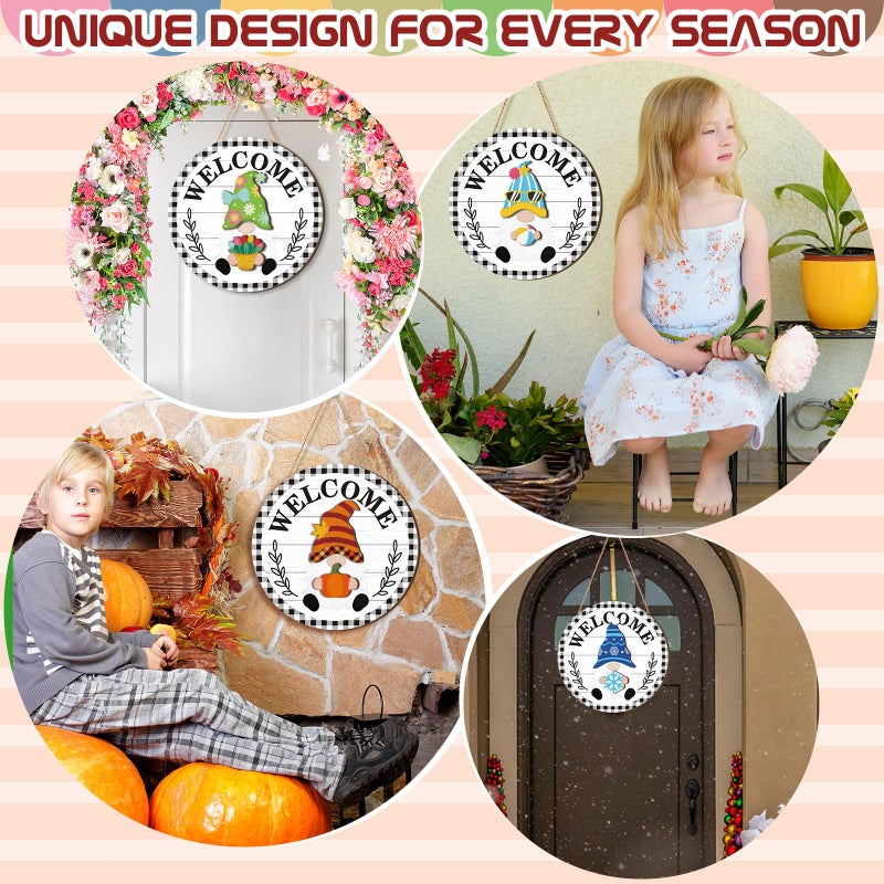 Qunclay Interchangeable Wooden Gnome Decor Holiday Seasonal Gnome Decorations with Magnet Pieces and Detachable Hats Changeable Welcome Sign for Home(Black and White Checkered Style) - Image 5