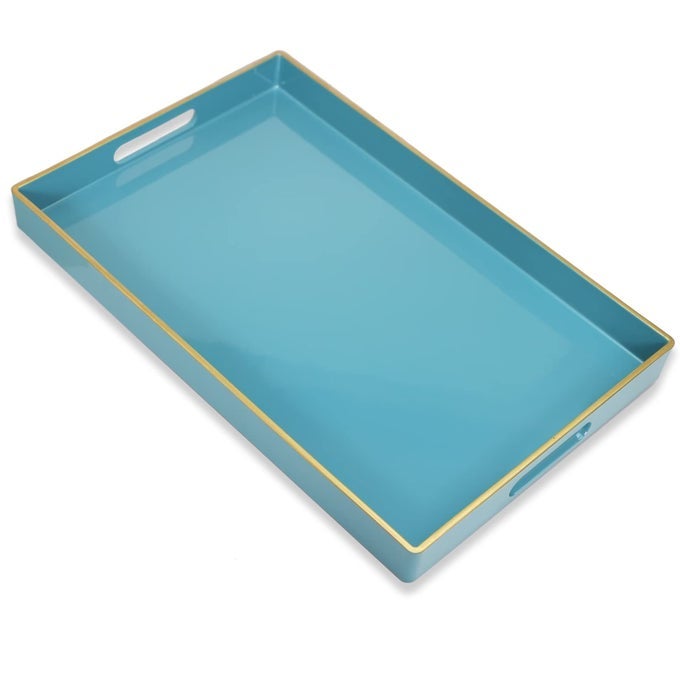 TEAL BLUE DECORATIVE COFFEE TABLE TRAY RECTANGULAR PLASTIC SERVING TRAY WITH HANDLES FOR LIVING ROOM OTTOMAN BATHROOM 157102