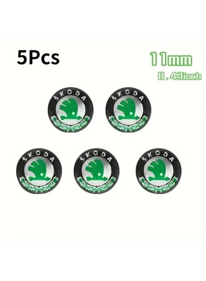 Skoda 5pcs 14mm Car Keychain Decorations Matte Finish Green Emblem Stickers - Image 4