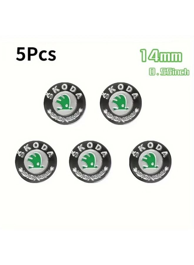 Skoda 5pcs 14mm Car Keychain Decorations Matte Finish Green Emblem Stickers - Image 3