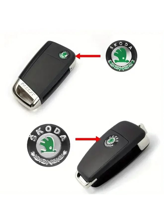 Skoda 5pcs 14mm Car Keychain Decorations Matte Finish Green Emblem Stickers - Image 1
