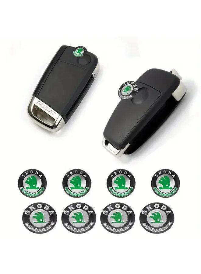 Skoda 5pcs 14mm Car Keychain Decorations Matte Finish Green Emblem Stickers - Image 5