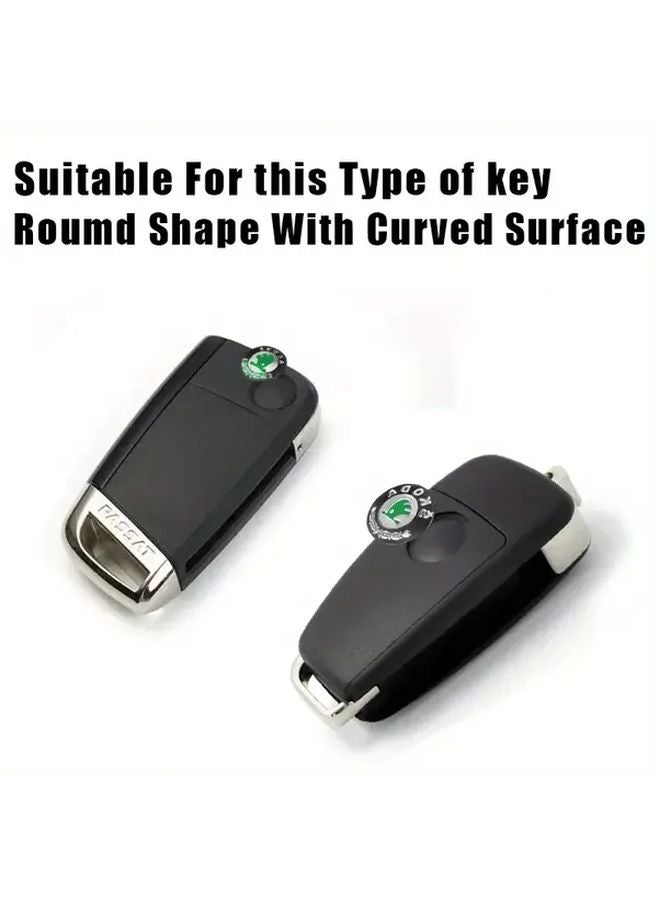 Skoda 5pcs 14mm Car Keychain Decorations Matte Finish Green Emblem Stickers - Image 2
