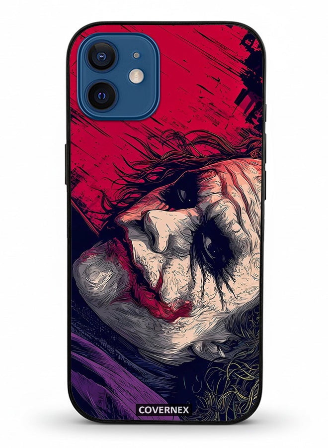 Covernex Apple iPhone 12 Protective Case Cover Printed Featuring Textured Joker Portrait - Image 2