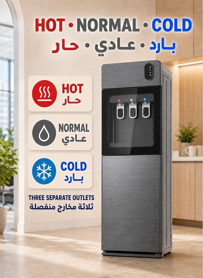 والالا موزع مياه، مبرد مياه بتحميل سفلي، 3 إعدادات لدرجة الحرارة، يتضمن شاشة LED ومنبه زجاجة فارغة، جهاز مياه للمنزل والمكتب والمزيد، رمادي - Image 2