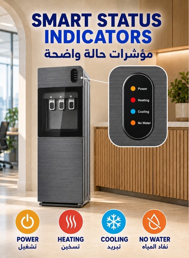 والالا موزع مياه، مبرد مياه بتحميل سفلي، 3 إعدادات لدرجة الحرارة، يتضمن شاشة LED ومنبه زجاجة فارغة، جهاز مياه للمنزل والمكتب والمزيد، رمادي - Image 4