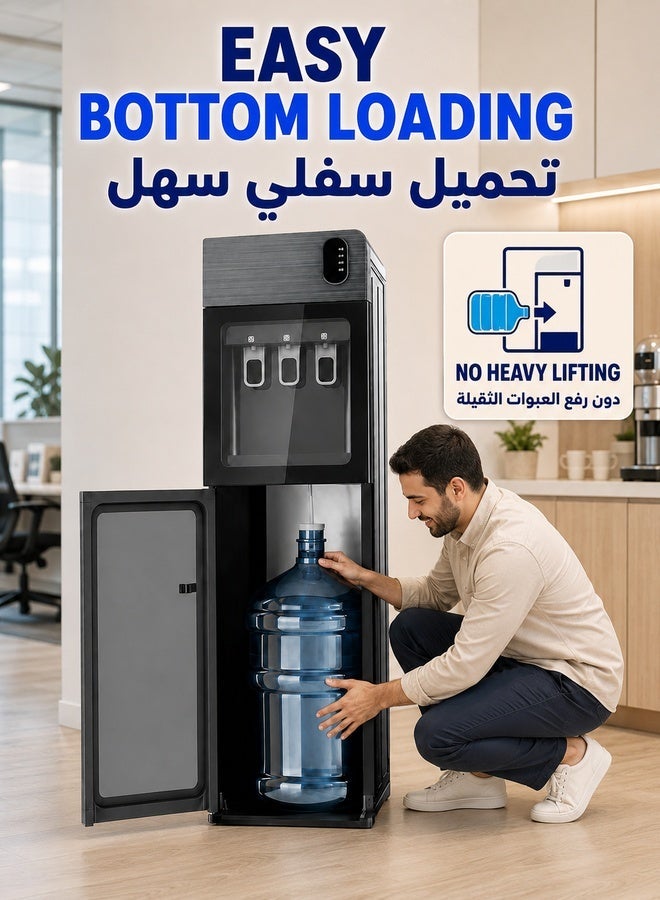 والالا موزع مياه، مبرد مياه بتحميل سفلي، 3 إعدادات لدرجة الحرارة، يتضمن شاشة LED ومنبه زجاجة فارغة، جهاز مياه للمنزل والمكتب والمزيد، رمادي - Image 3