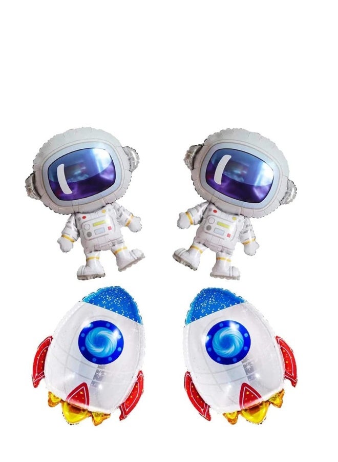 4pcs Lovely Large Size Outer Space Cartoon Balloons Astronaut Balloons Rocket Balloons For Planet Themed Party Supplies Shower Birthday Party - Image 2