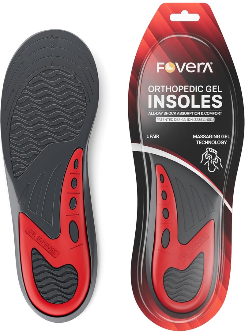 FOverA Dual Gel Insoles Pair for Walking, Running, Sports, Formal and Safety Shoes, All Day Comfort with Dual Gel Technology, Full Length Sole for Every Shoe (Red (1 pair pack), FEMALE) - Image 1