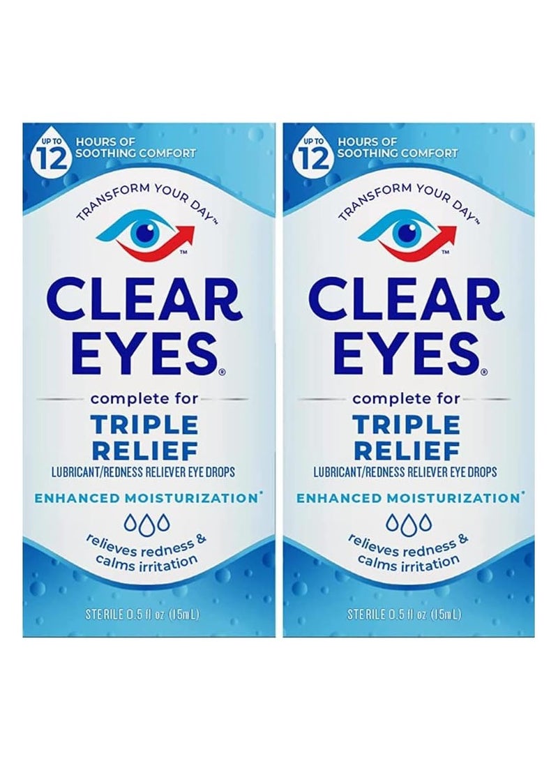 كلير آيز قطرات العين ثلاثية المفعول لتخفيف الألم، عبوة من قطعتين متعددتي المفعول - Image 1