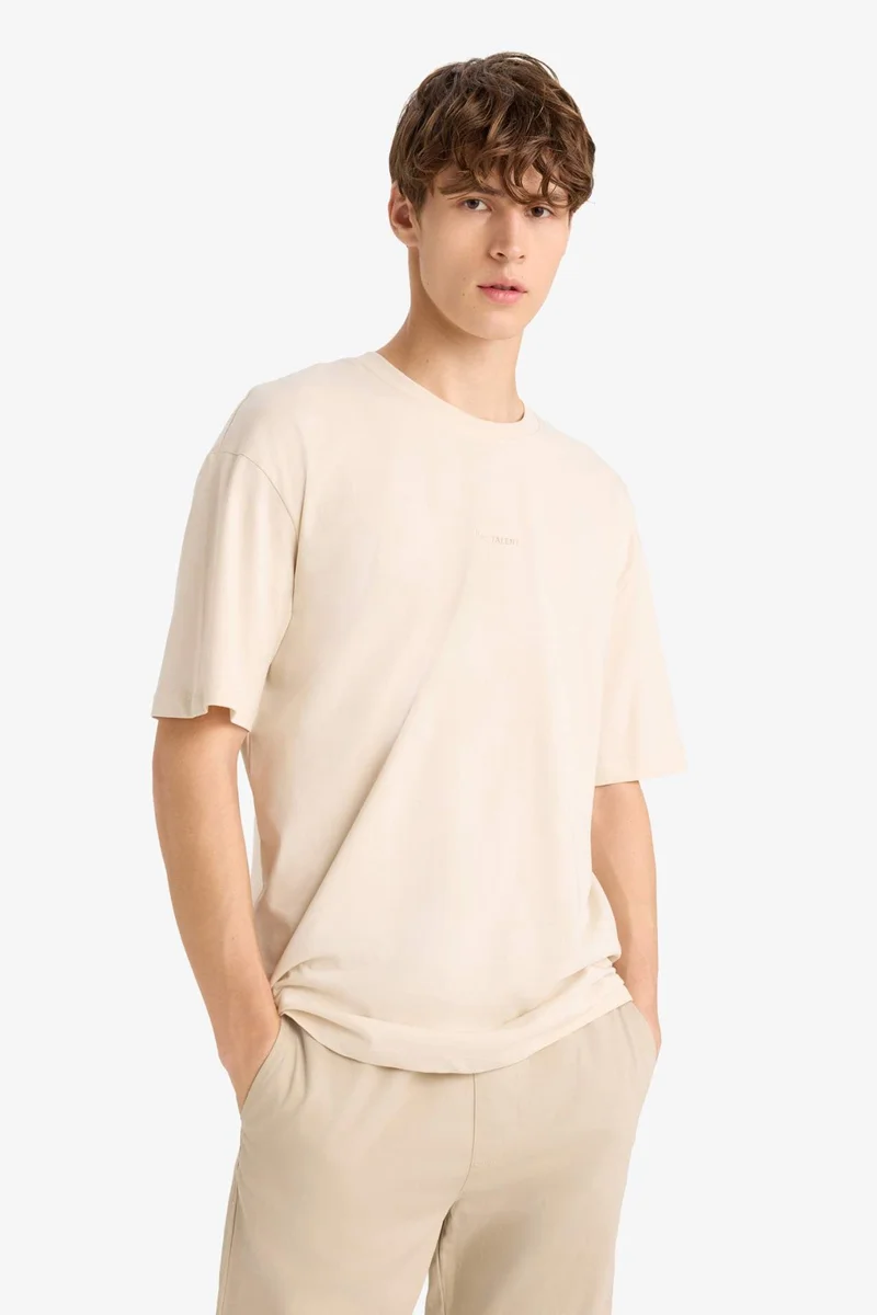 DeFacto Cotton Boxy Fit Crew Neck Back Printed T-Shirt