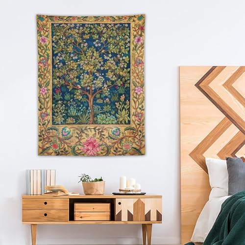 Houselerax William Morris Tree of Life Tapestry Wall Hanging, Vintage Plant Nature Flowers Pattern Modern Wall Art Decor,Retro Floral Home Decoration for Bedroom Living Room Dorm W50 x 60H Inch - Image 4