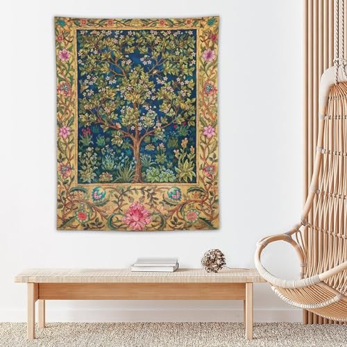 Houselerax William Morris Tree of Life Tapestry Wall Hanging, Vintage Plant Nature Flowers Pattern Modern Wall Art Decor,Retro Floral Home Decoration for Bedroom Living Room Dorm W50 x 60H Inch - Image 5