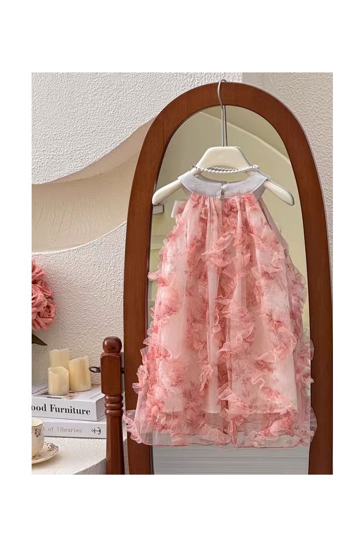 2–3Y Toddler Girl Summer Outfit – Pink Tulle Princess Dress with Matching Hat | Puff Sleeve Baby Girl Dress for Birthday, Eid, Beach & Park | Height 90–100 cm - Image 4