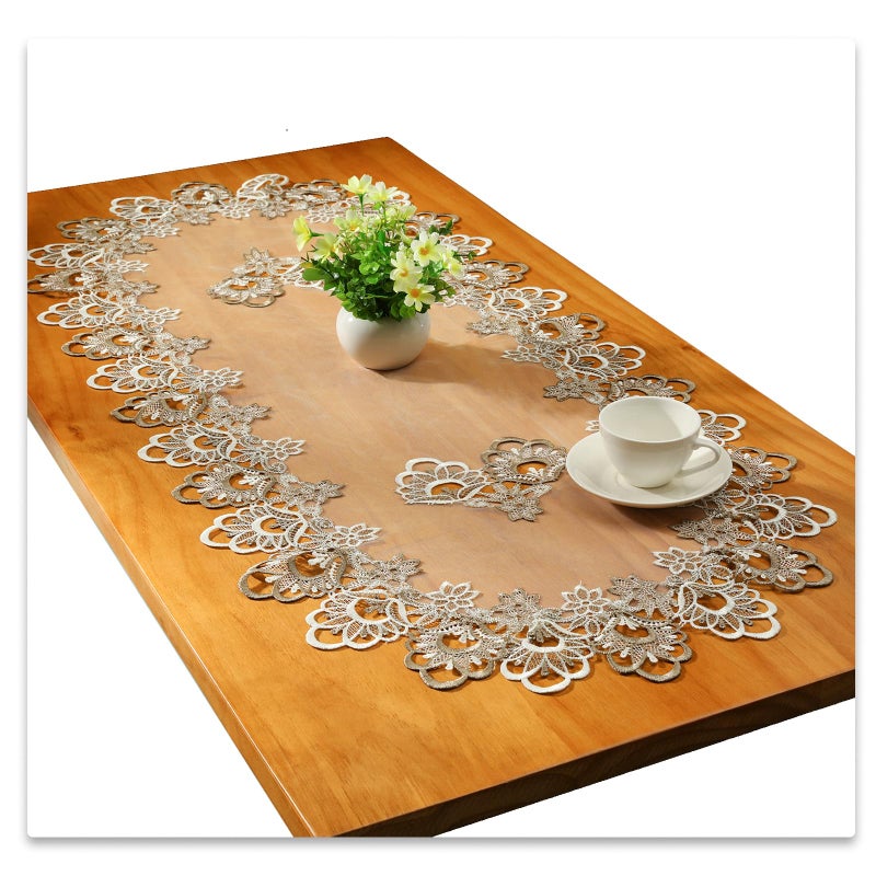 Fhberni Small Lace Macrame Tablecloth Embroidered Jacquard Vintage Coffee Table Cover for Holiday Festival Party Home Decorations 24x 48 Grey